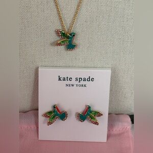 SET Kate Spade Hummingbird Stud Earring & Necklace Set 19-22” Chain NWT